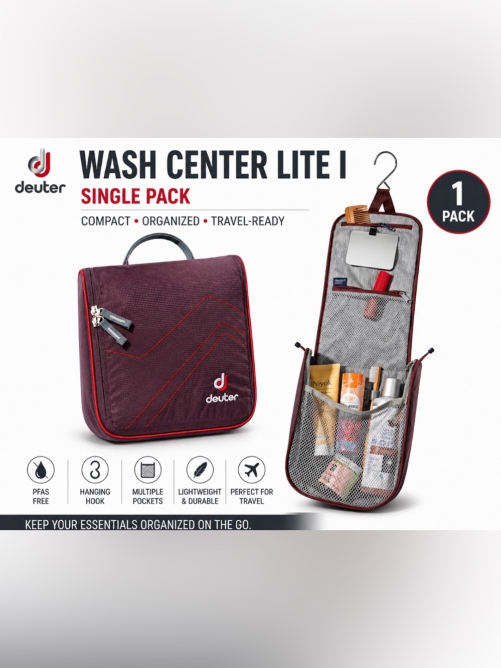 Deuter Wash Center Lite I‎ Travel Toiletry Bag Hanging Organizer NWT